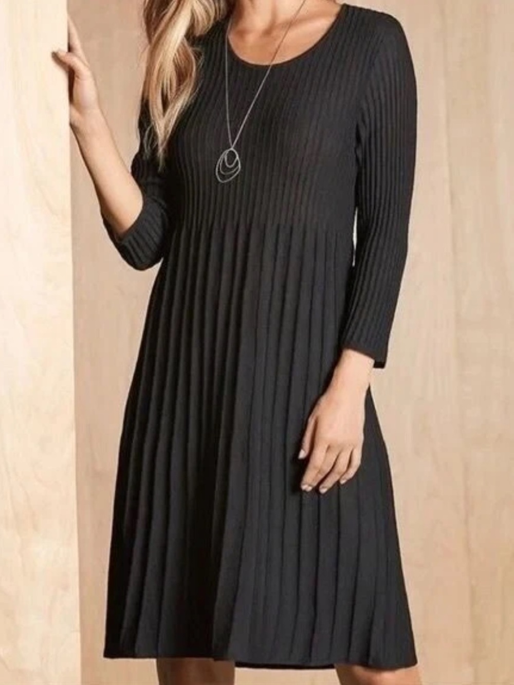 Eileen Fisher Womens Wool Scoop Neck Sweater Dress Pleated Skirt Small Brown
